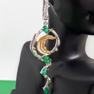 Natural Green Agate 925 Sterling Silver Handmade Earrings.